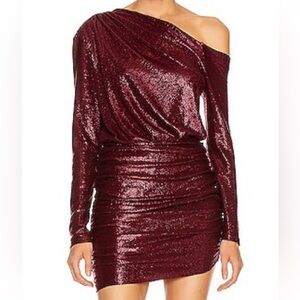 MICHELLE MASON Red Glimmer One Shoulder Mini Dress Cocktail Sexy Flirty S‎